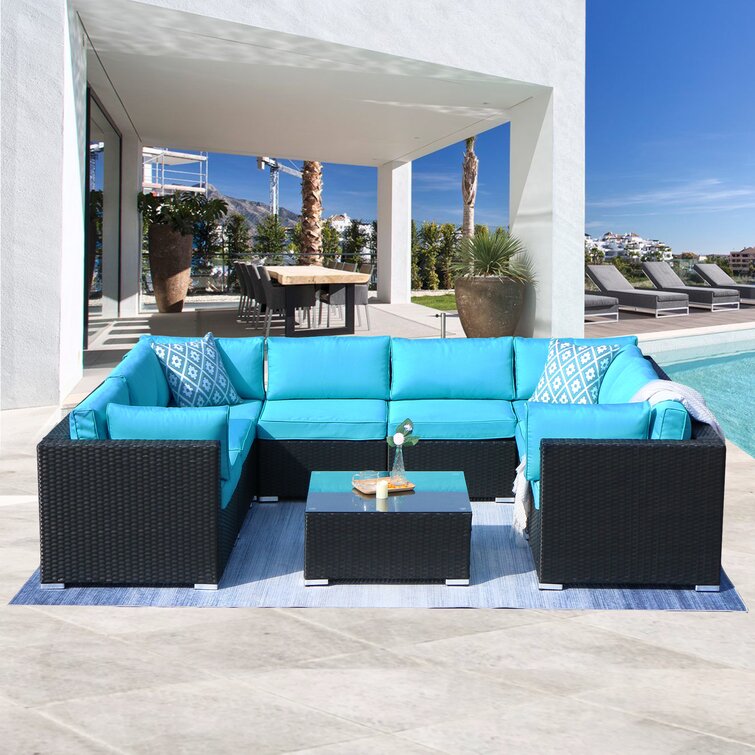 Patio furniture with 2025 navy blue cushions